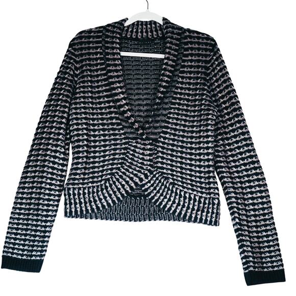 Tribal Cardigan Sweater Womens Medium Black Gray Chunky Knit Boho Wool Blend - Picture 2 of 12